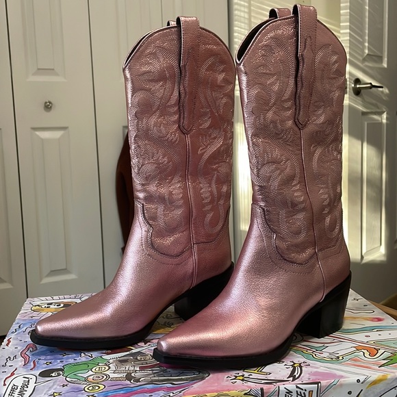 real leather blush pink western boots